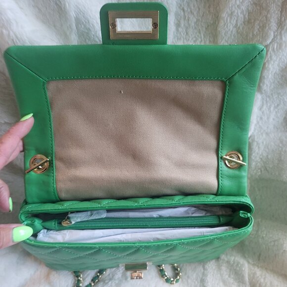 G by Giuliana Black Label Quilted Lamb Leather Crossbody, Kelly Green, NWOT - Picture 4 of 4